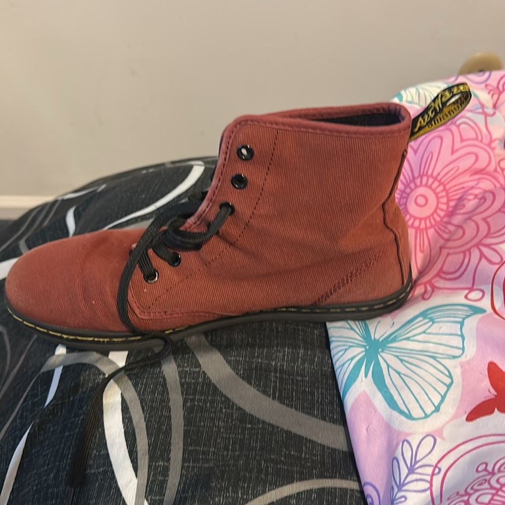 Dr. Martens Women's Rust Red Canvas Combat Boots - Picture 5 of 6